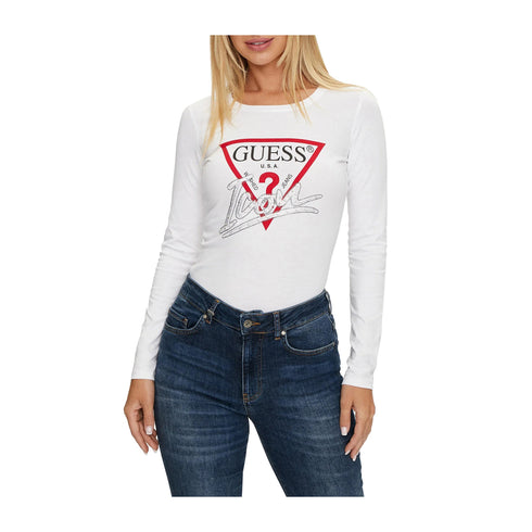 Guess T-shirt T-shirt Donna Icon a maniche lunghe Bianco - Francavilla Moda